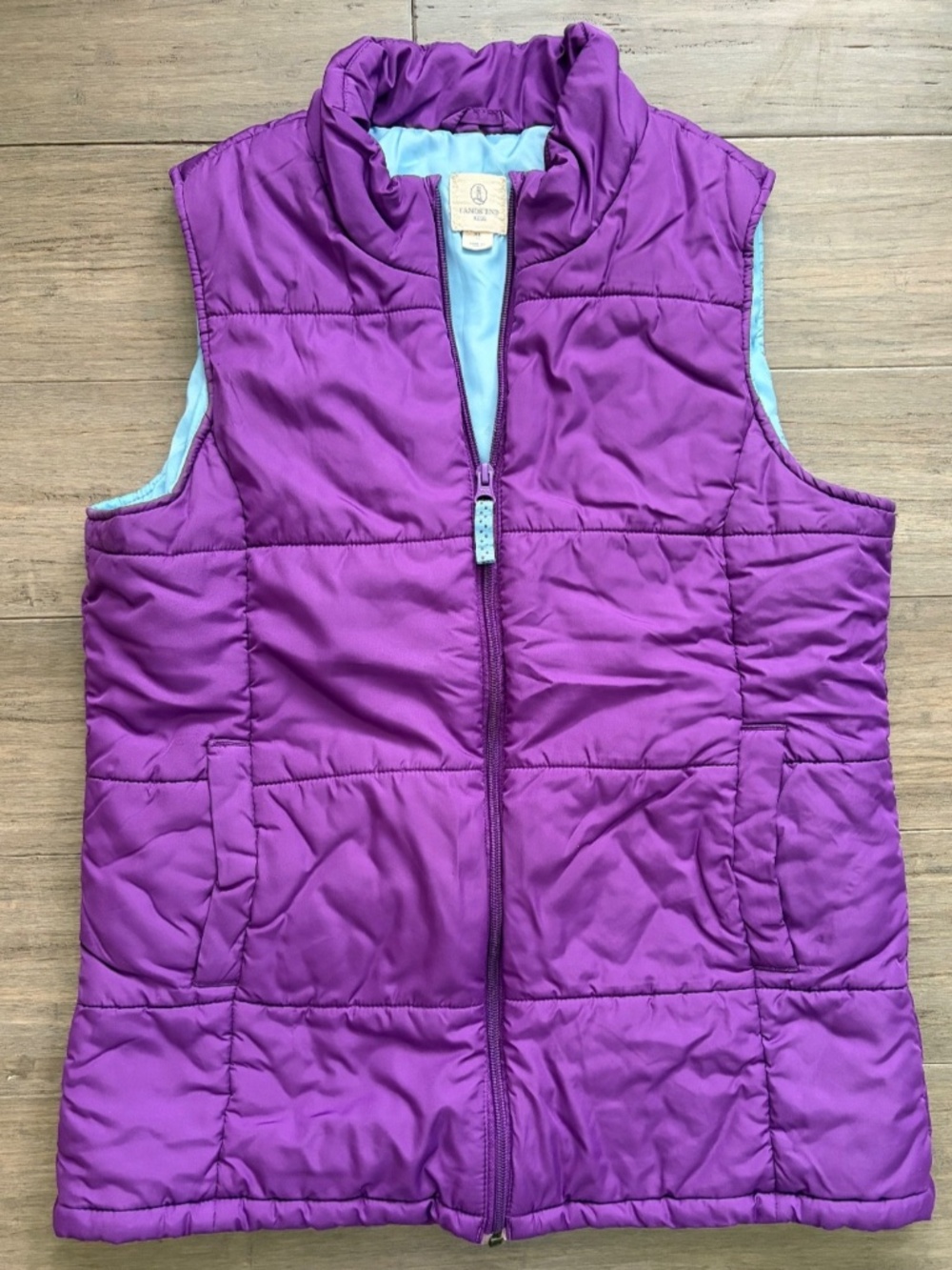 Lands' End Youth Quilted Down Puffer Vest XL 16 Turquoise Purple Zip Up